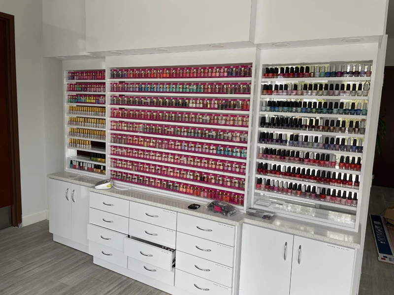 Wall display of salon polish colors